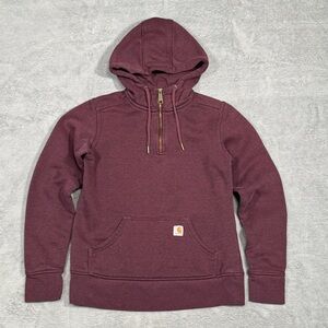 Carhartt Womens XS Clarksburg Half Zip Hoodie Maroon Purple Workwear Outdoor